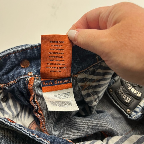 Rock Revival Helmut Straight Mens Size 33 Blue Denim Jean‎ Brushed Stripes Biker - Picture 6 of 16